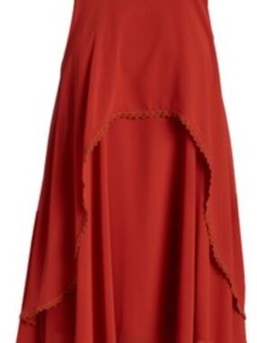 Strut and Bolt Size Large Elegant Rust Tiered Midi Dress with Scalloped Trim